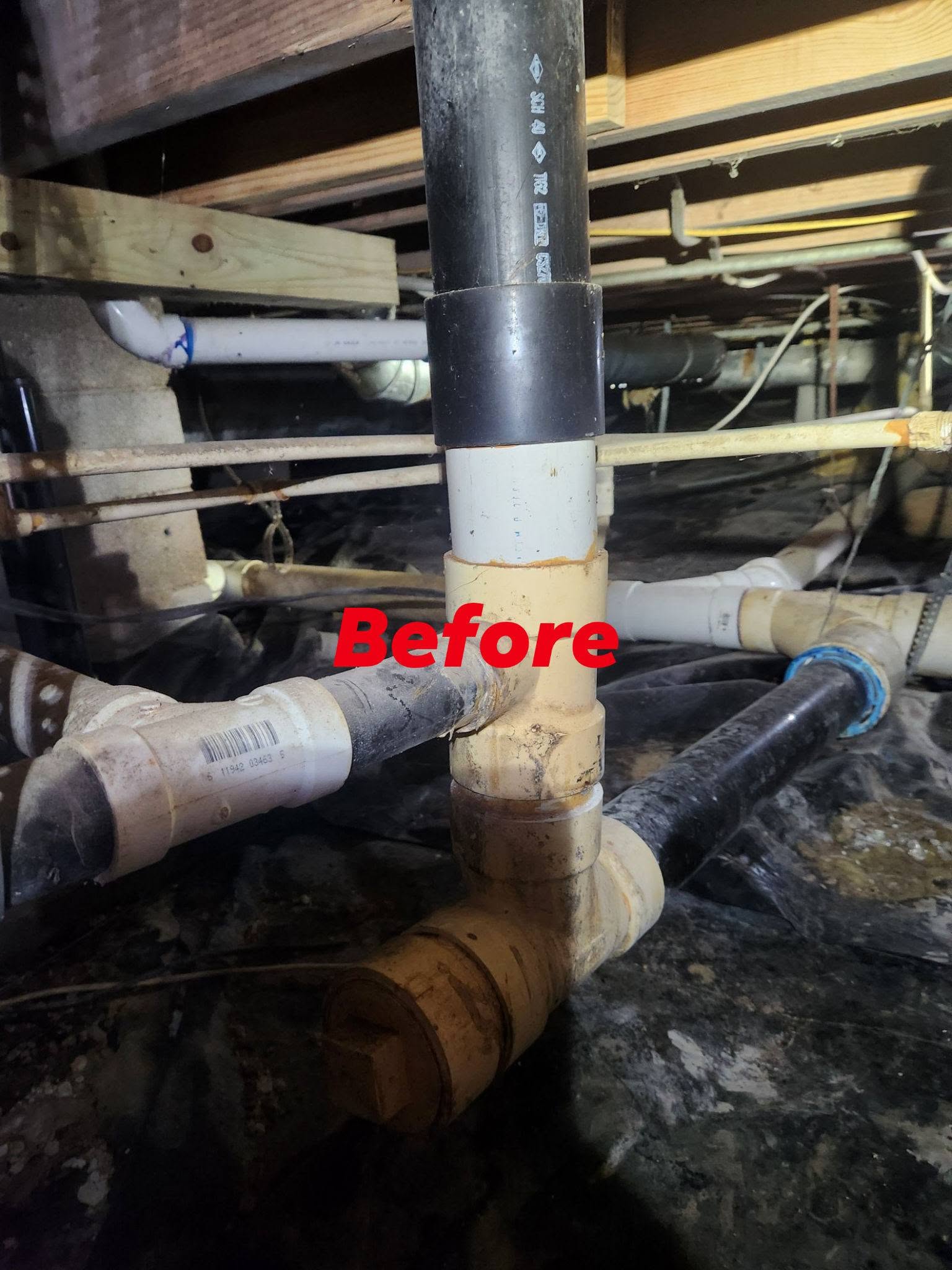 Before: original crawlspace drain lines